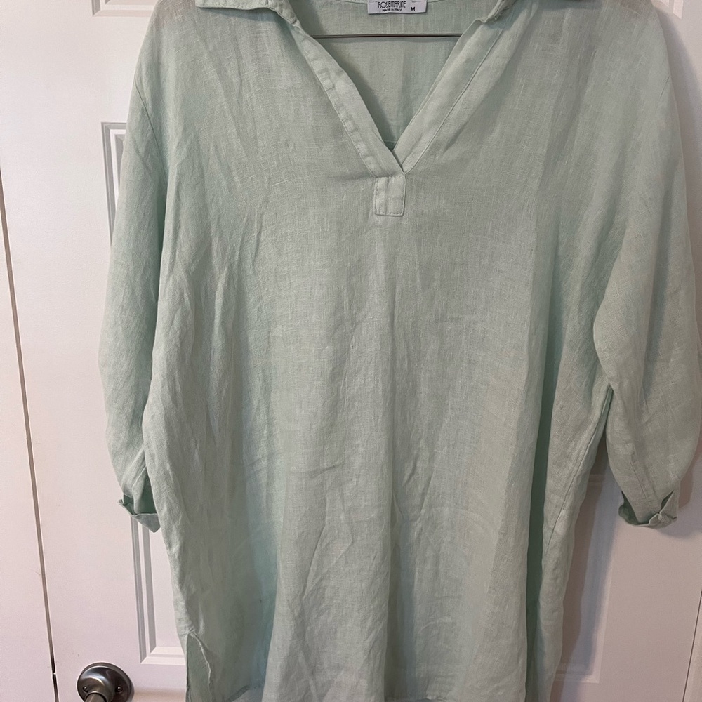 Elegant Light Green Pure Linen Tunic